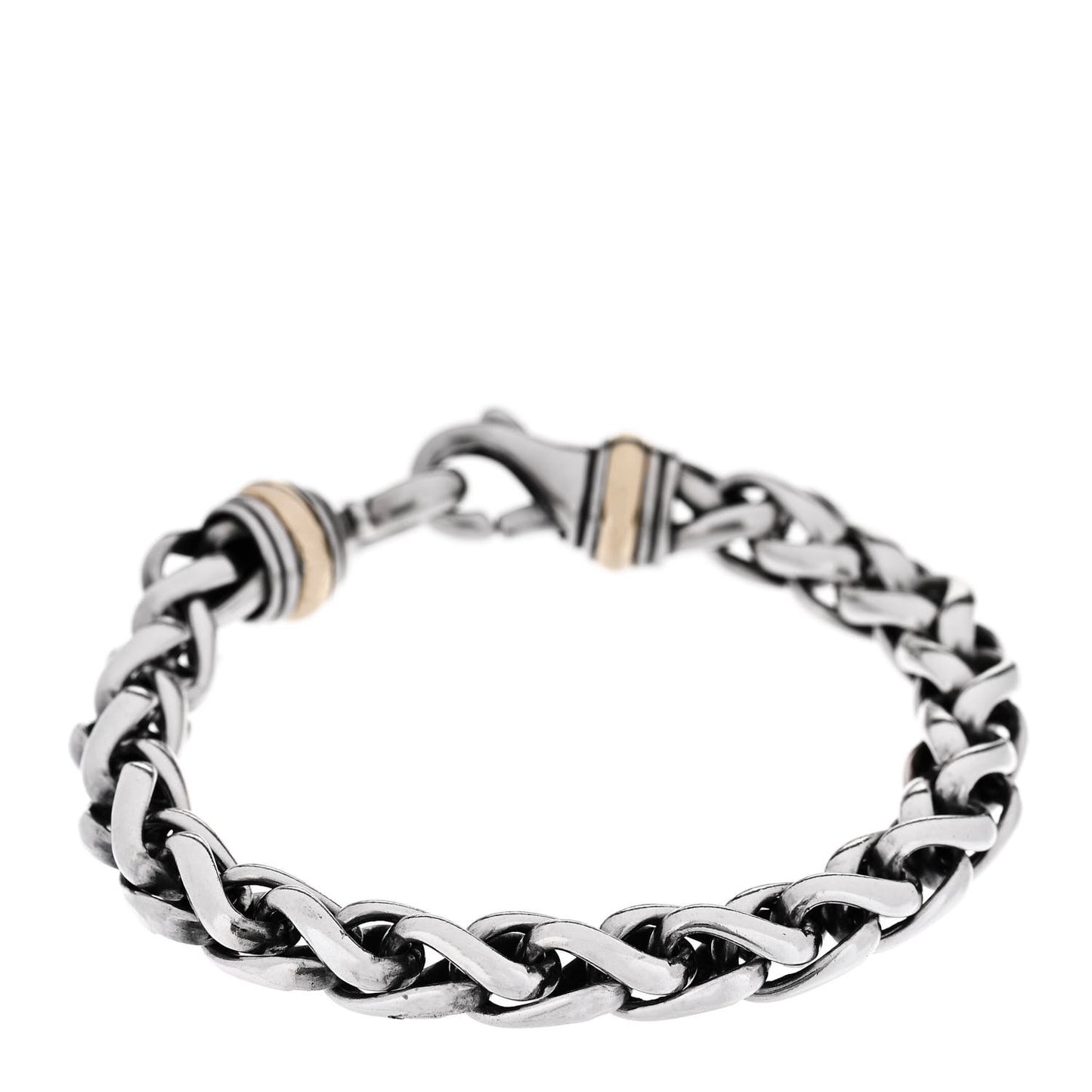 Sterling Silver 14K Yellow Gold 8mm Wheat Chain Bracelet