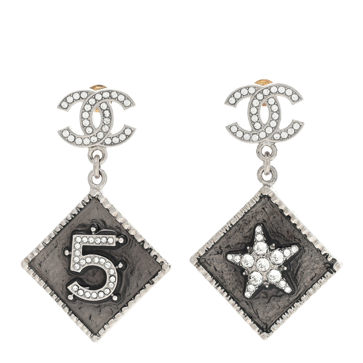 Crystal CC No 5 Star Drop Earrings Silver