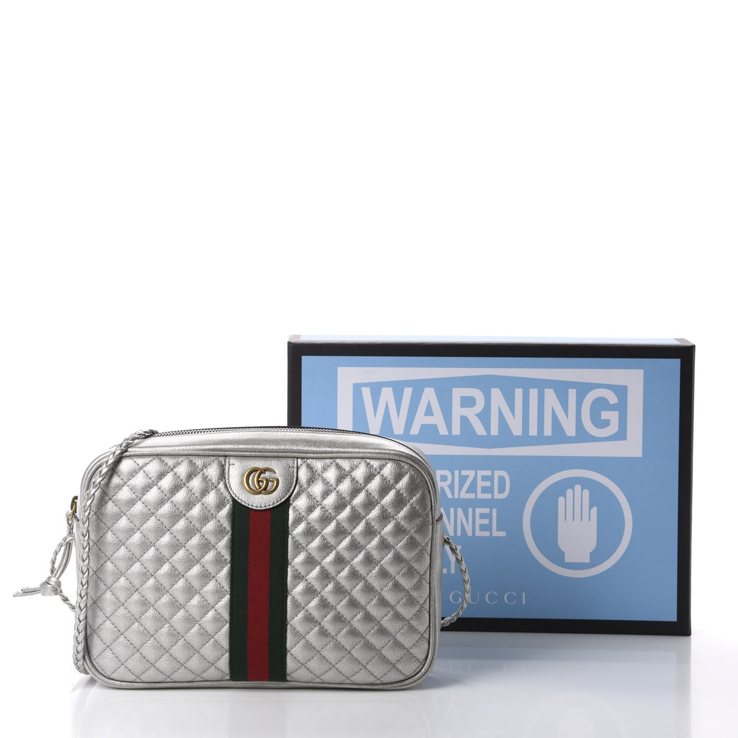 Laminated Nappa Web Trapuntata Small GG Shoulder Bag Argento
