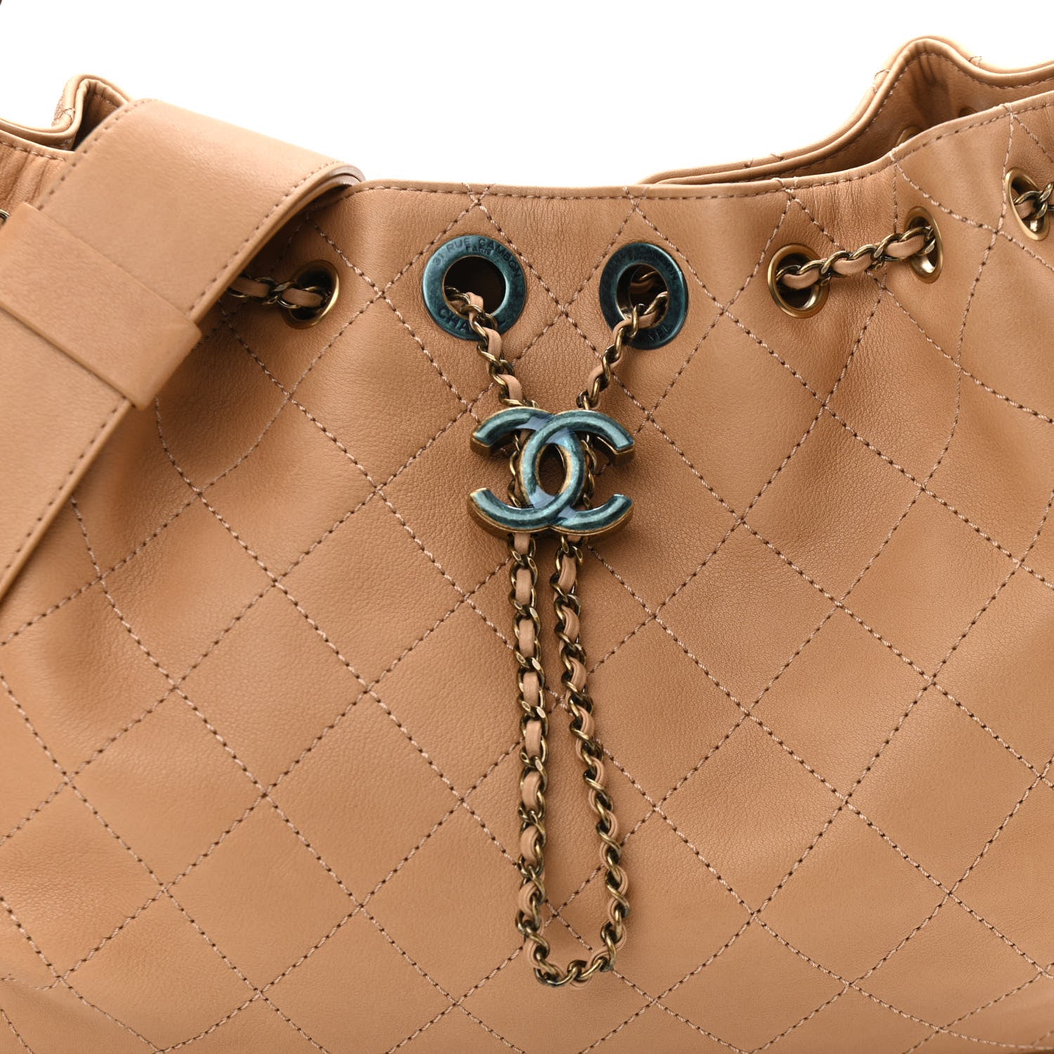 Chanel Calfskin Stitched Medium Drawstring CC Bag Beige 8 of 10