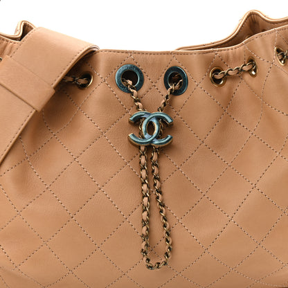 Chanel Calfskin Stitched Medium Drawstring CC Bag Beige 8 of 10