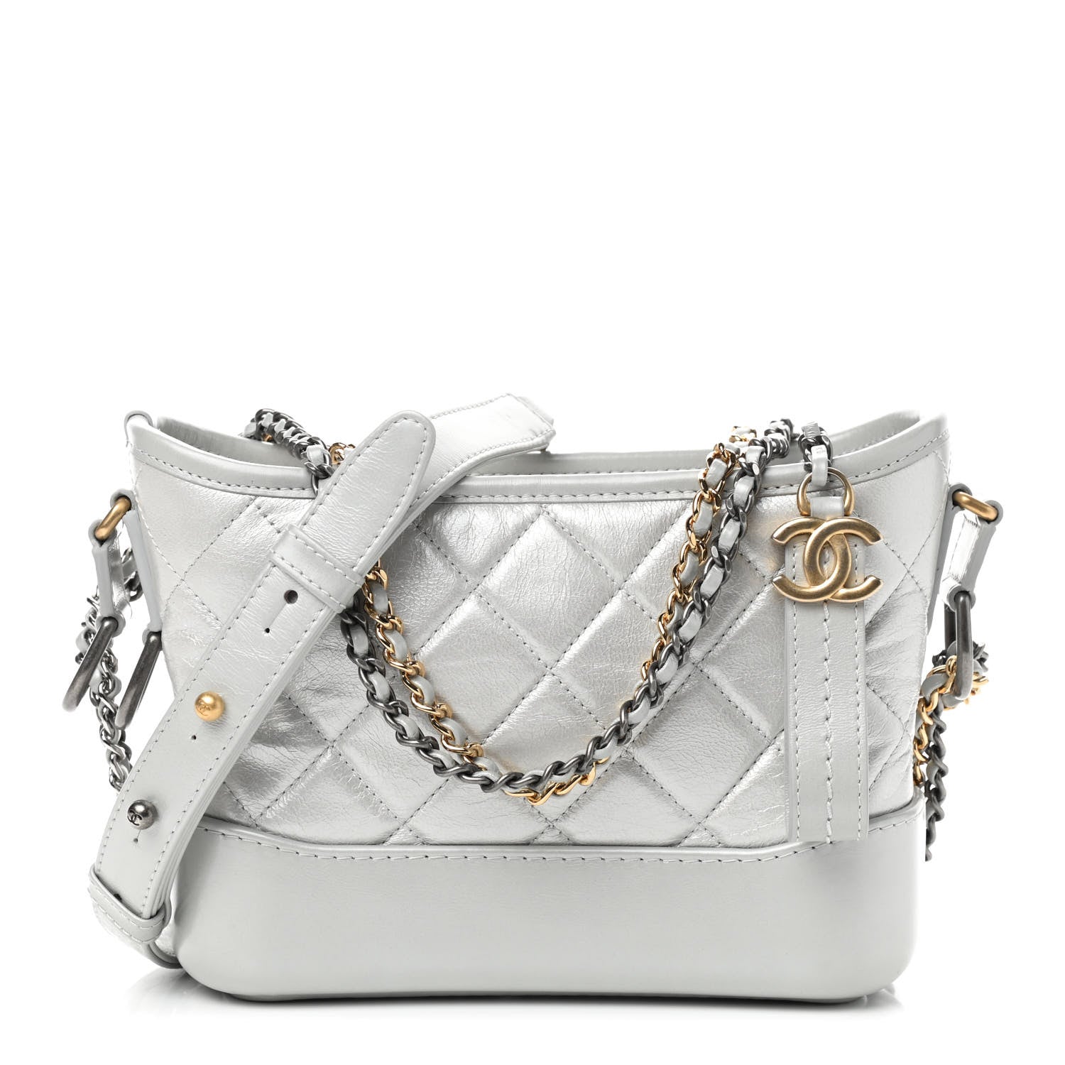 Chanel Metallic Aged Calfskin Quilted Small Gabrielle Hobo Light Silver 1 of 9