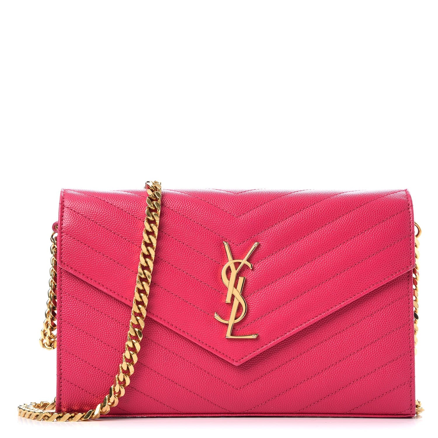 Saint Laurent Grain De Poudre Matelasse Chevron Monogram Chain Wallet Bubblegum 1 of 13