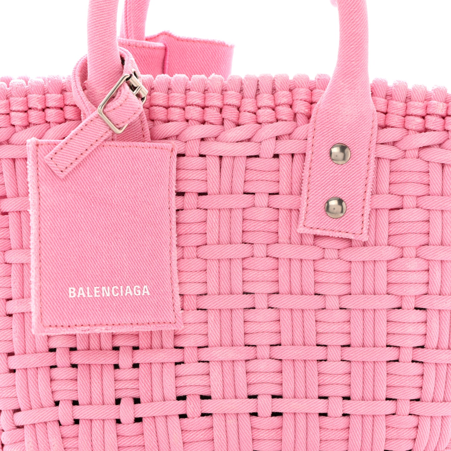 Washed Frayed Denim Braided XS Bistro Basket Pink