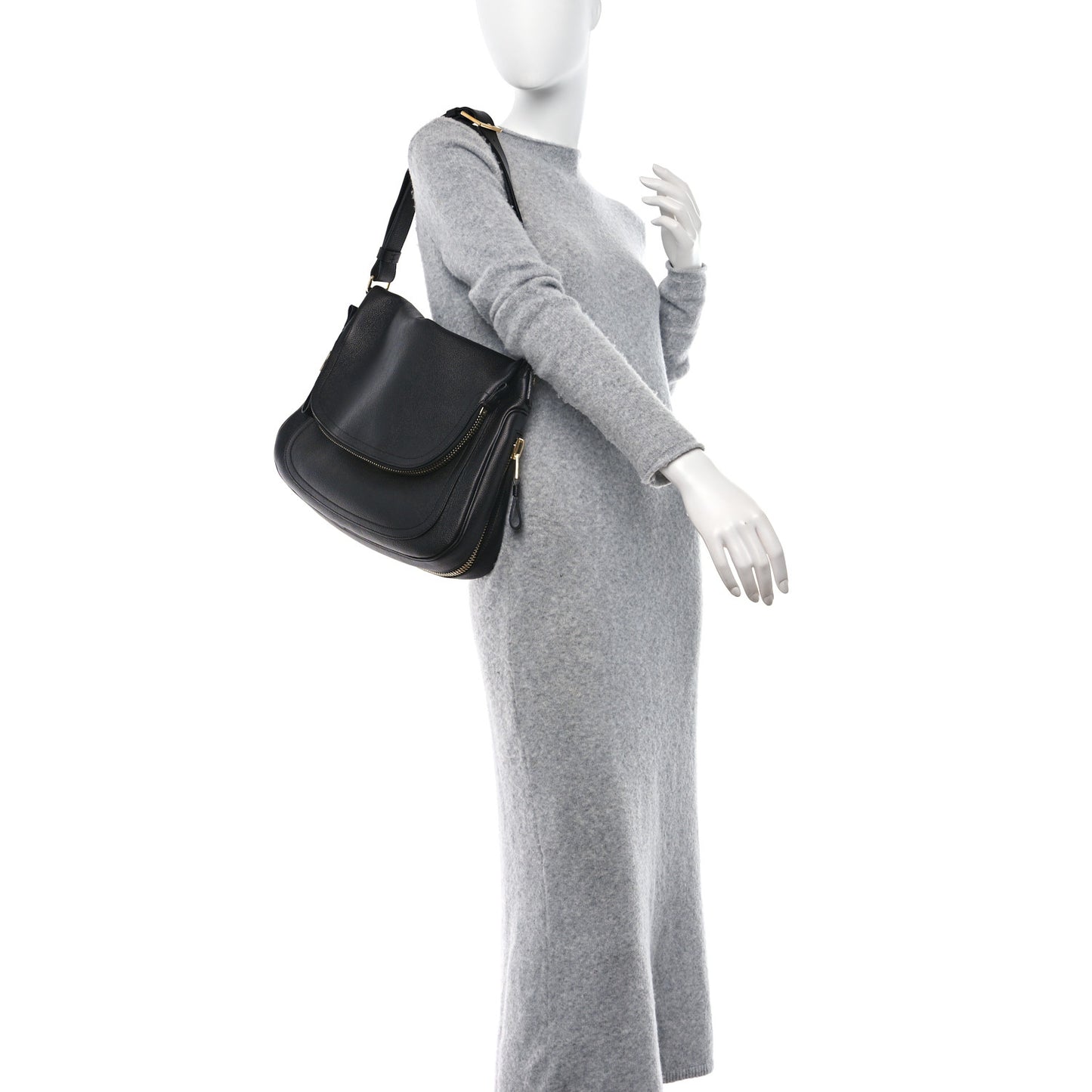 Grained Calfskin Large Jennifer Crossbody Bag Black