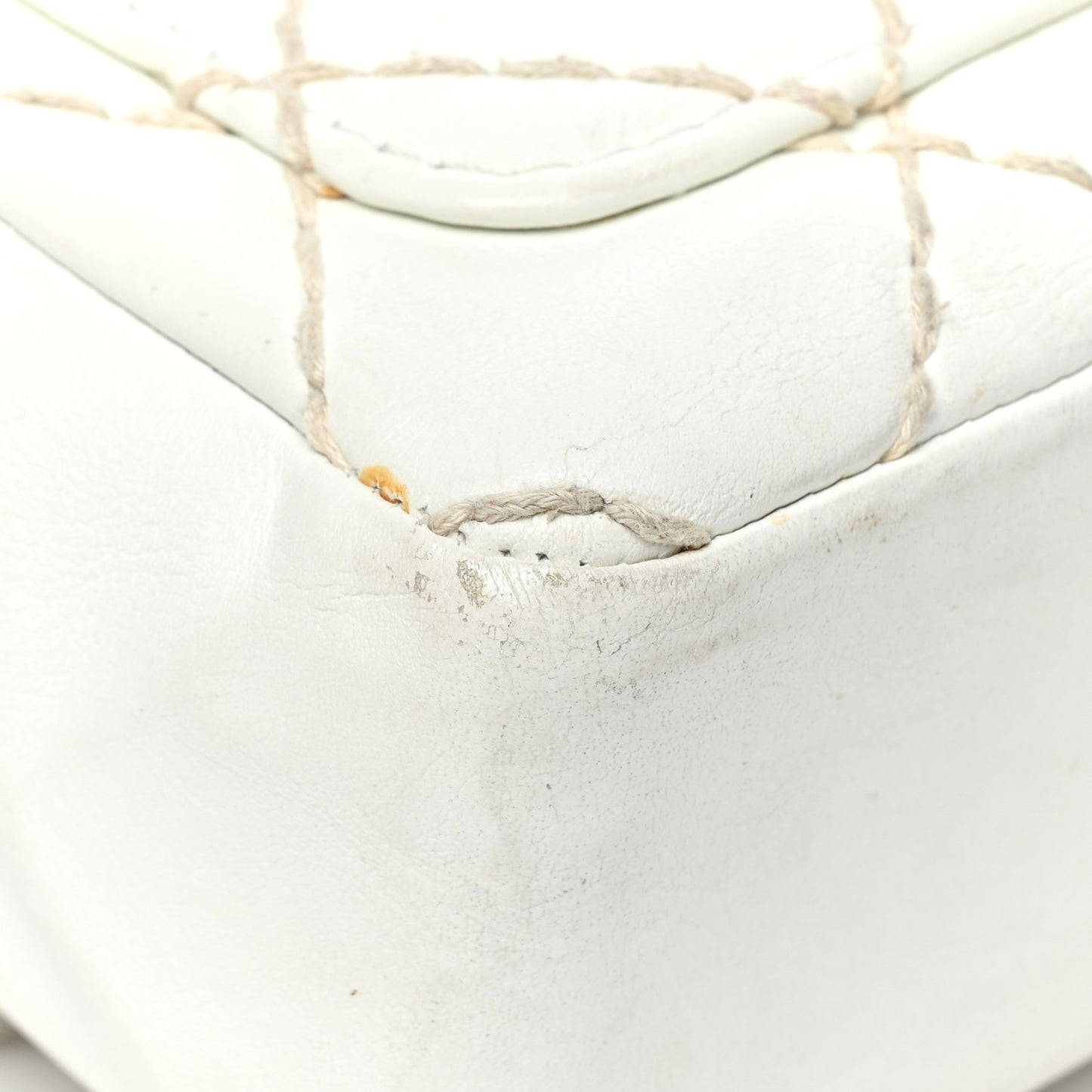 Calfskin Quilted Medium Wild Stitch Flap White