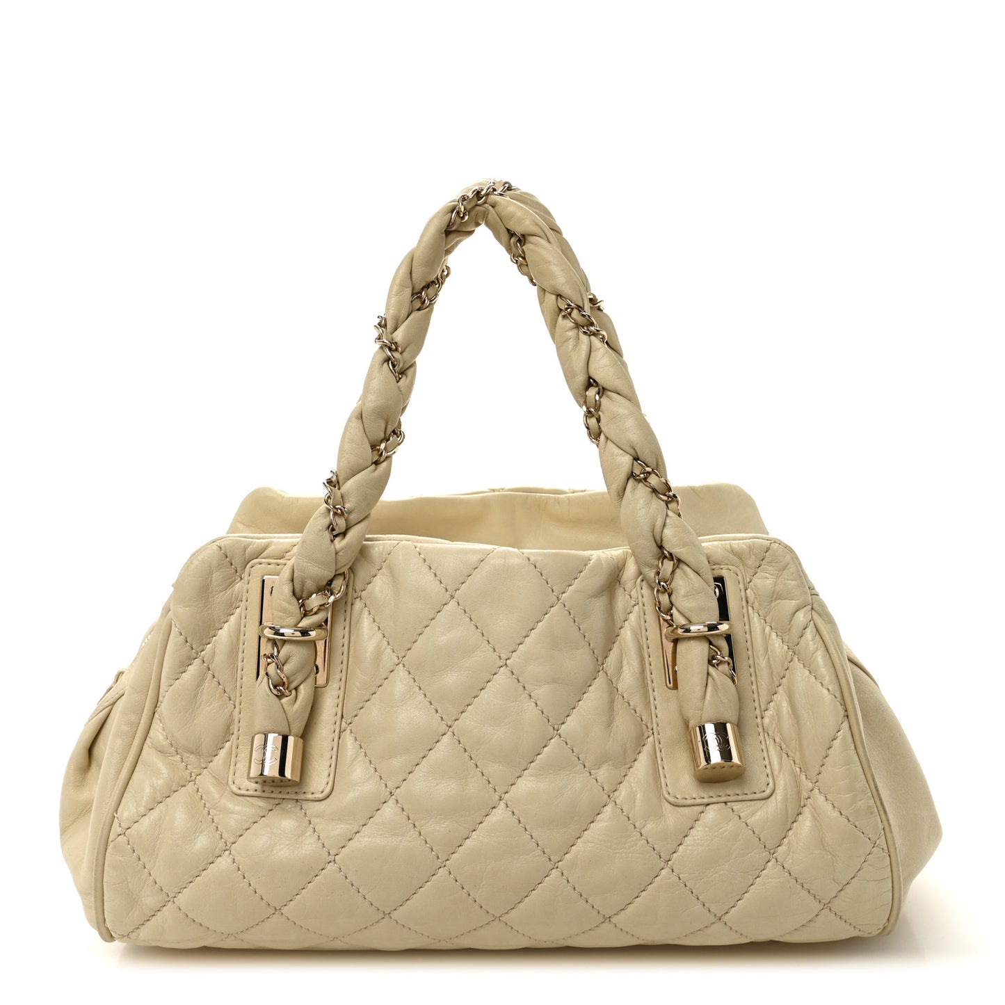 Distressed Lambskin Lady Braid Bowler Ivory