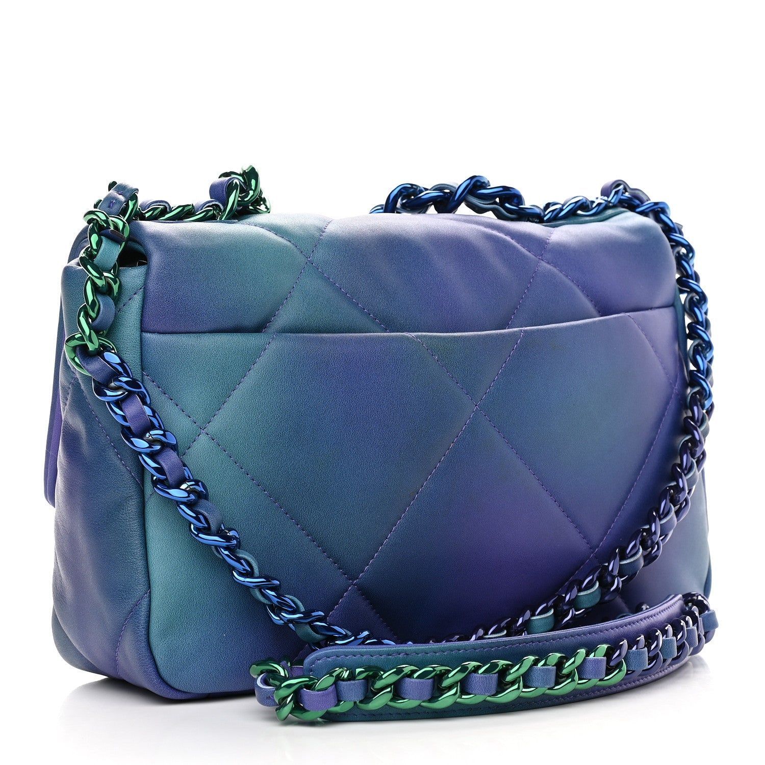 Chanel Tie Dye Calfskin Quilted Medium Chanel 19 Flap Blue Purple 3 of 10