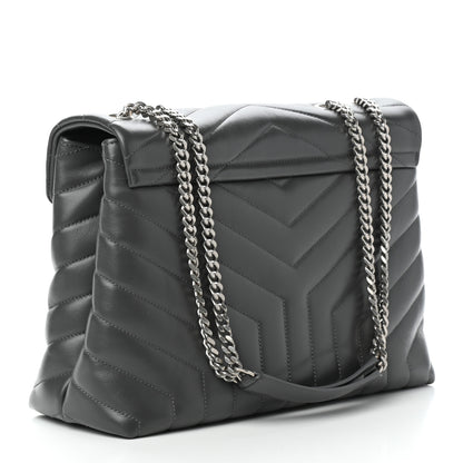 Saint Laurent Calfskin Y Quilted Monogram Medium Loulou Chain Satchel Asphalt 3 of 10