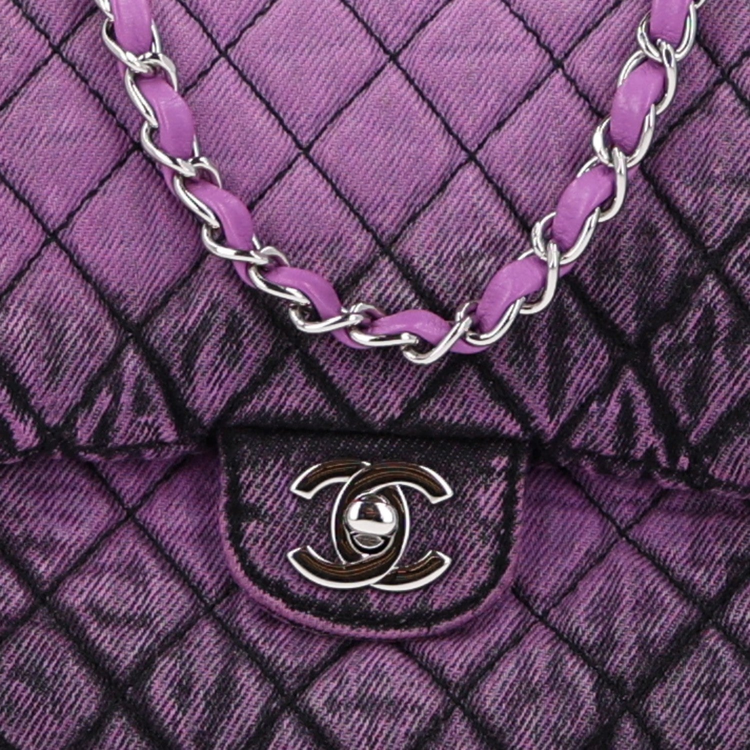 Chanel Washed Denim Quilted Small Denimpression Flap Violet Purple Black 9 of 11