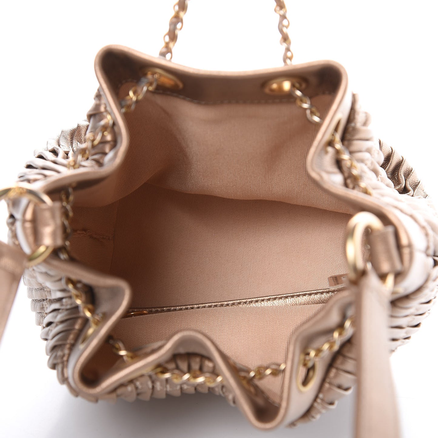 Metallic Lambskin Coco Pleats Small Drawstring Bag Gold