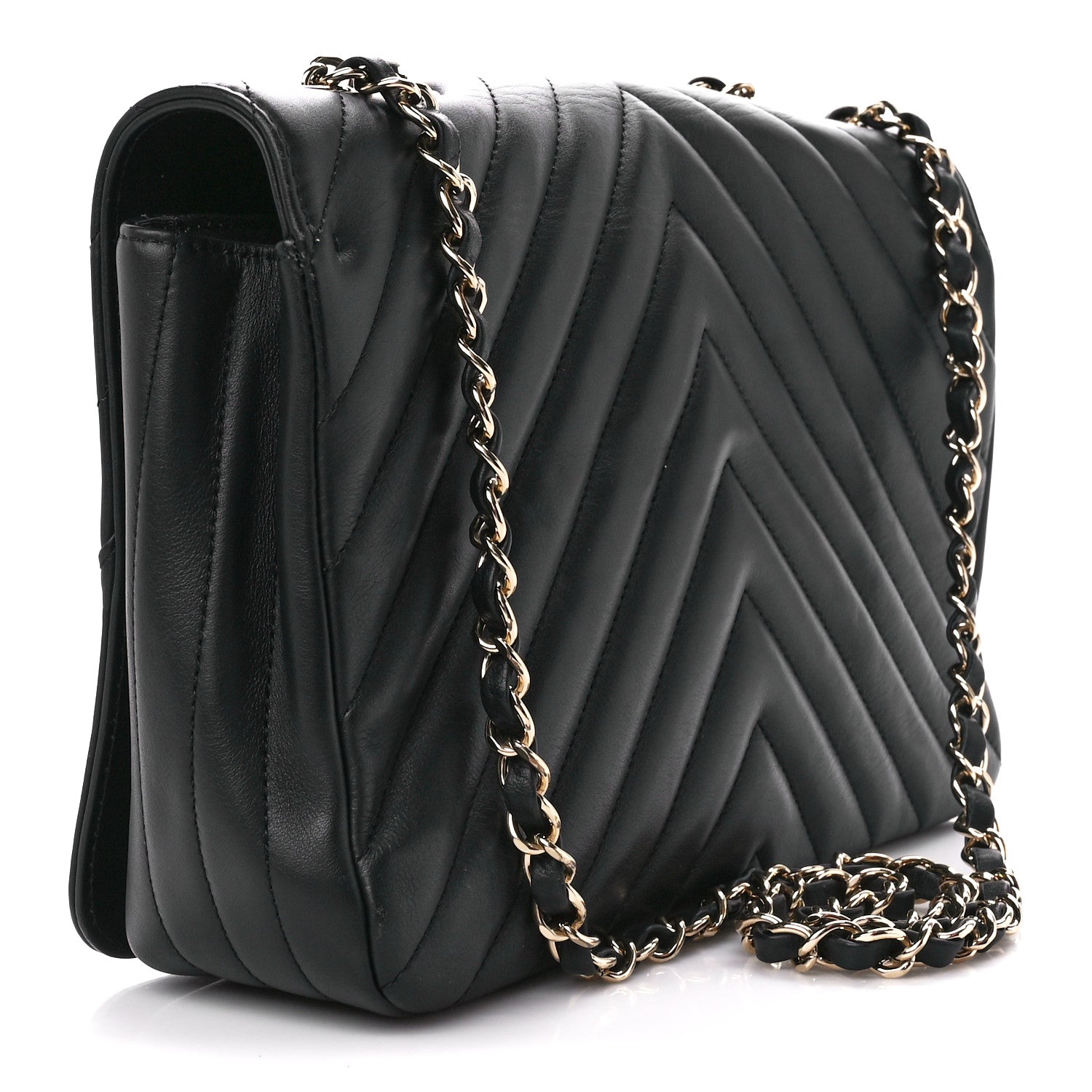 Chanel Calfskin Chevron Quilted Medium Statement Flap Black 3 of 11
