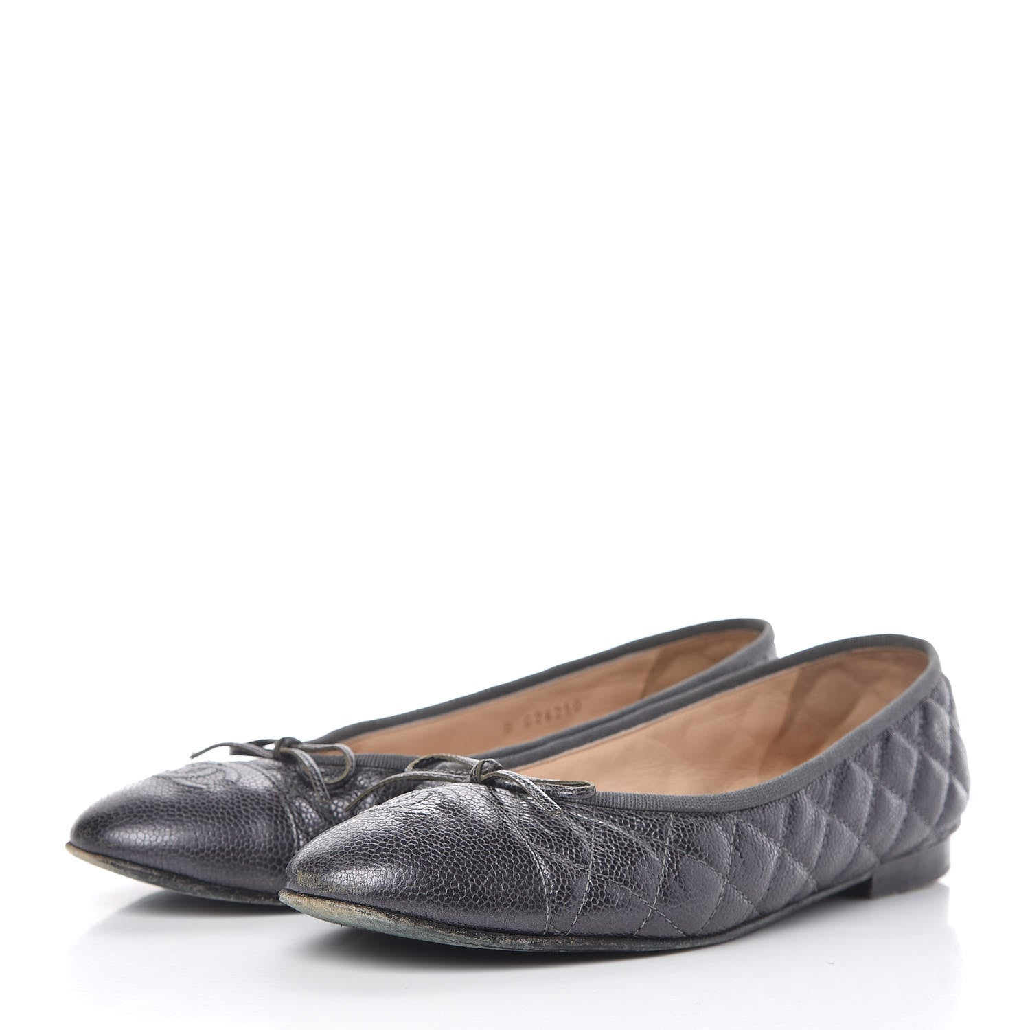 Chanel Metallic Caviar Quilted Cap Toe Ballerina Flats 41 Anthracite 3 of 19