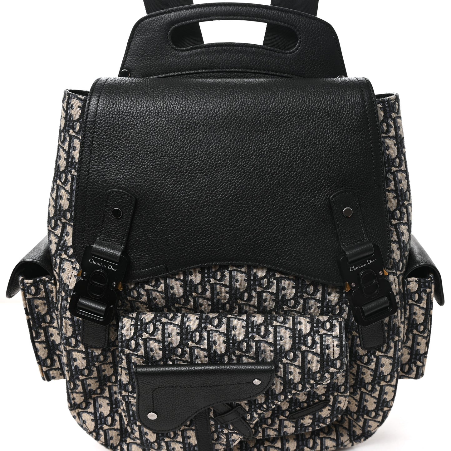 Oblique Grained Calfskin Maxi Gallop Backpack Blue Black