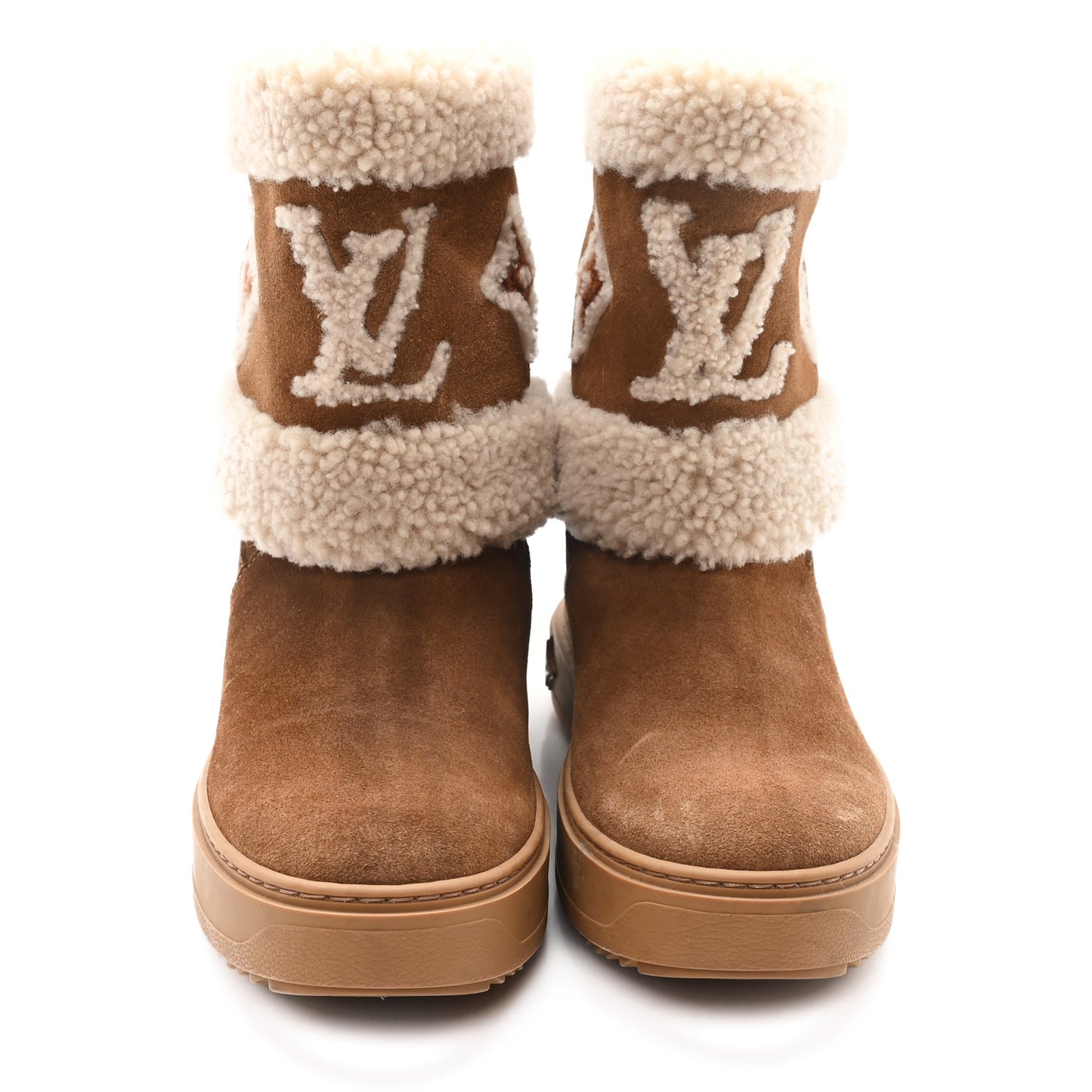 Suede Calfskin Shearling Snowdrop Flat Ankle Boot 36.5 Cognac
