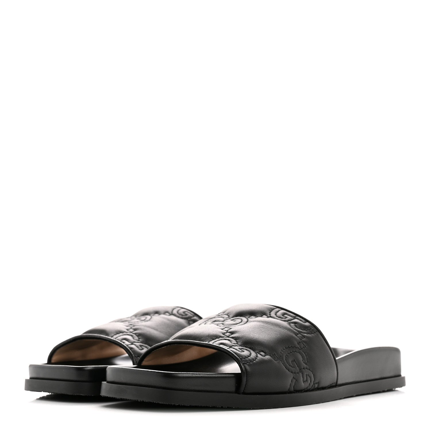Gucci Nappa GG Matelasse Flat Slide Sandals 37.5 Black 4 of 10