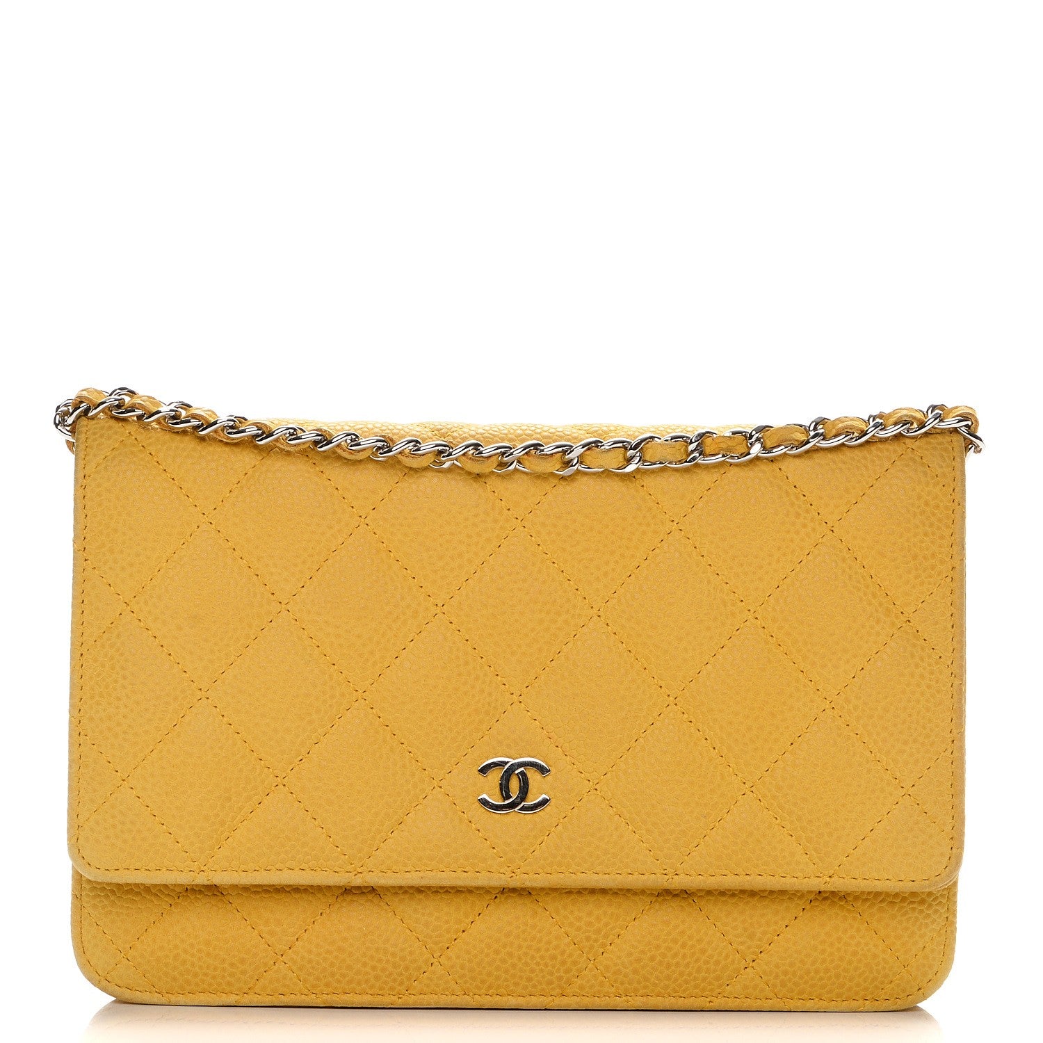 Chanel Iridescent Caviar Quilted Wallet on Chain WOC Yellow 1 of 9