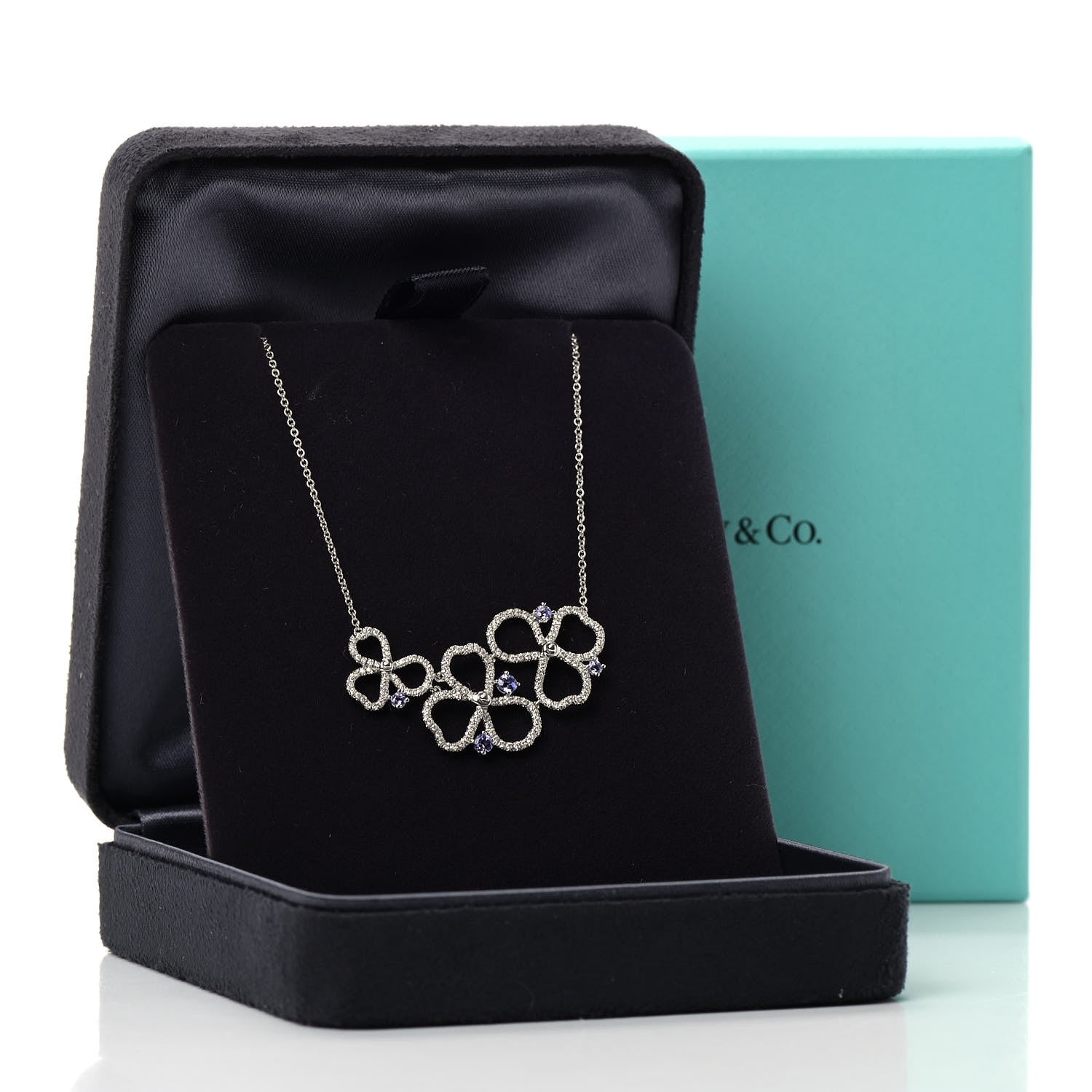 Tiffany Platinum Diamond Tanzanite Paper Flowers Open Cluster Pendant Necklace 6 of 6