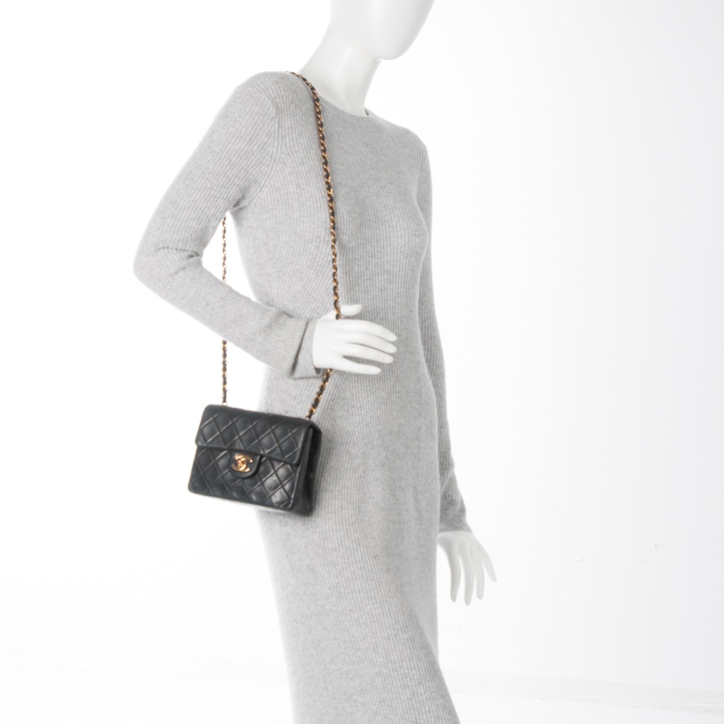 Lambskin Quilted Mini Square Flap Black