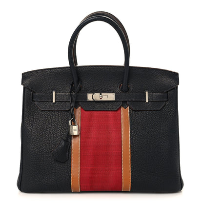Hermes Fjord Barenia Crinoline Club Birkin 35 Bleu Indigo Fauve Rouge 1 of 12
