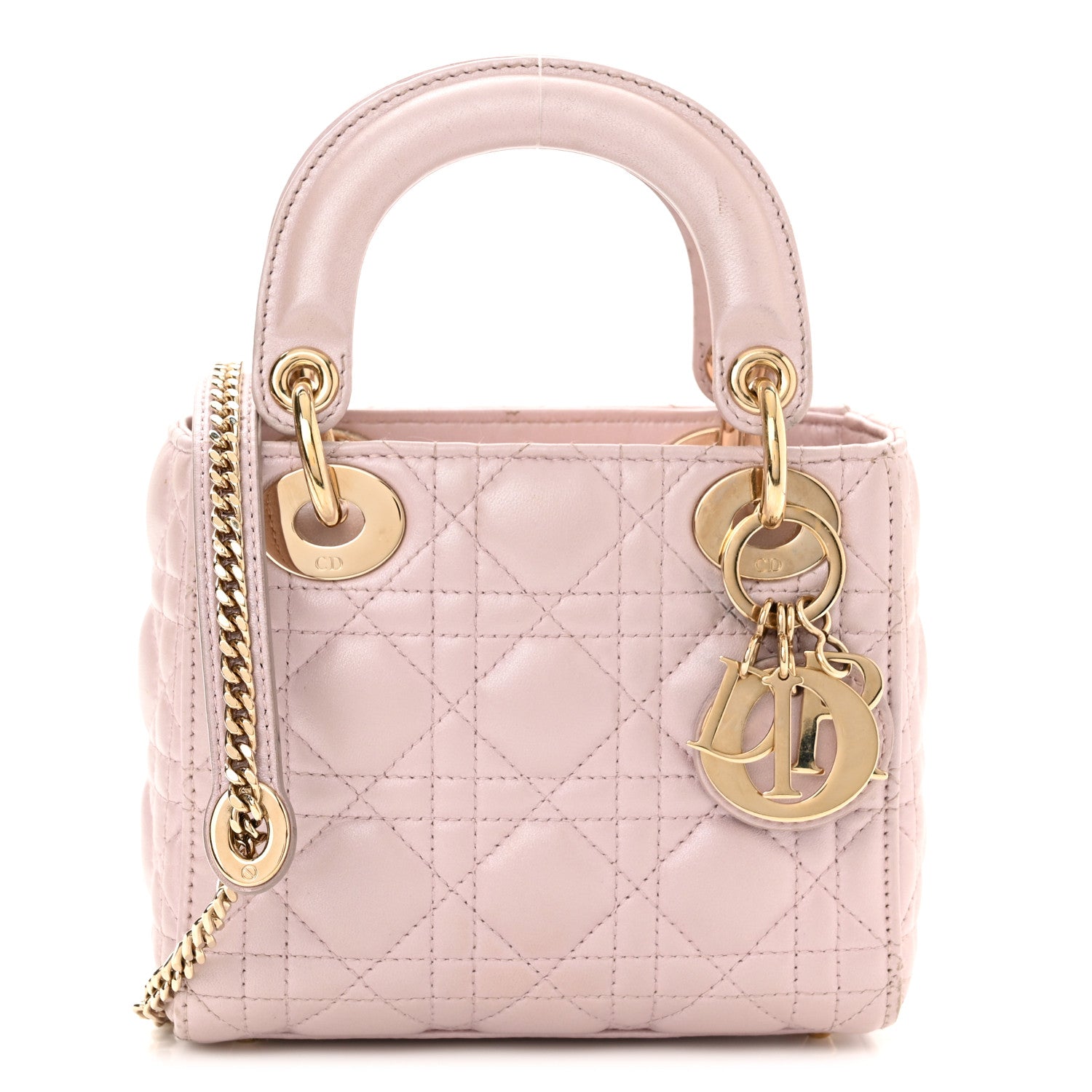 Christian Dior Metallic Lambskin Cannage Mini Lady Dior Lotus 1 of 10