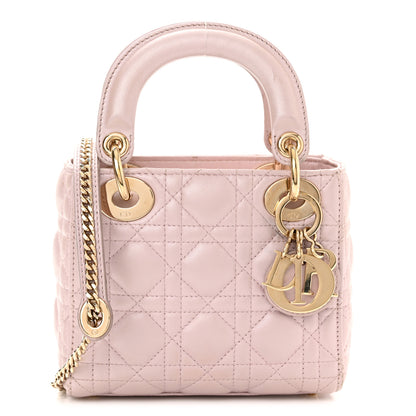 Christian Dior Metallic Lambskin Cannage Mini Lady Dior Lotus 1 of 10