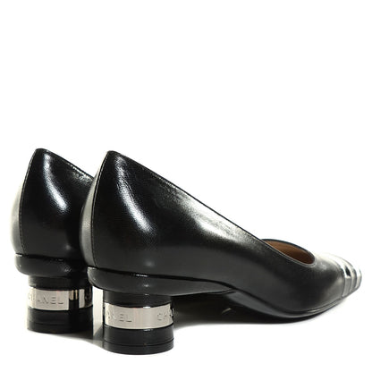 Chanel Lambskin Square Toe Pumps 37.5 Black 4 of 8