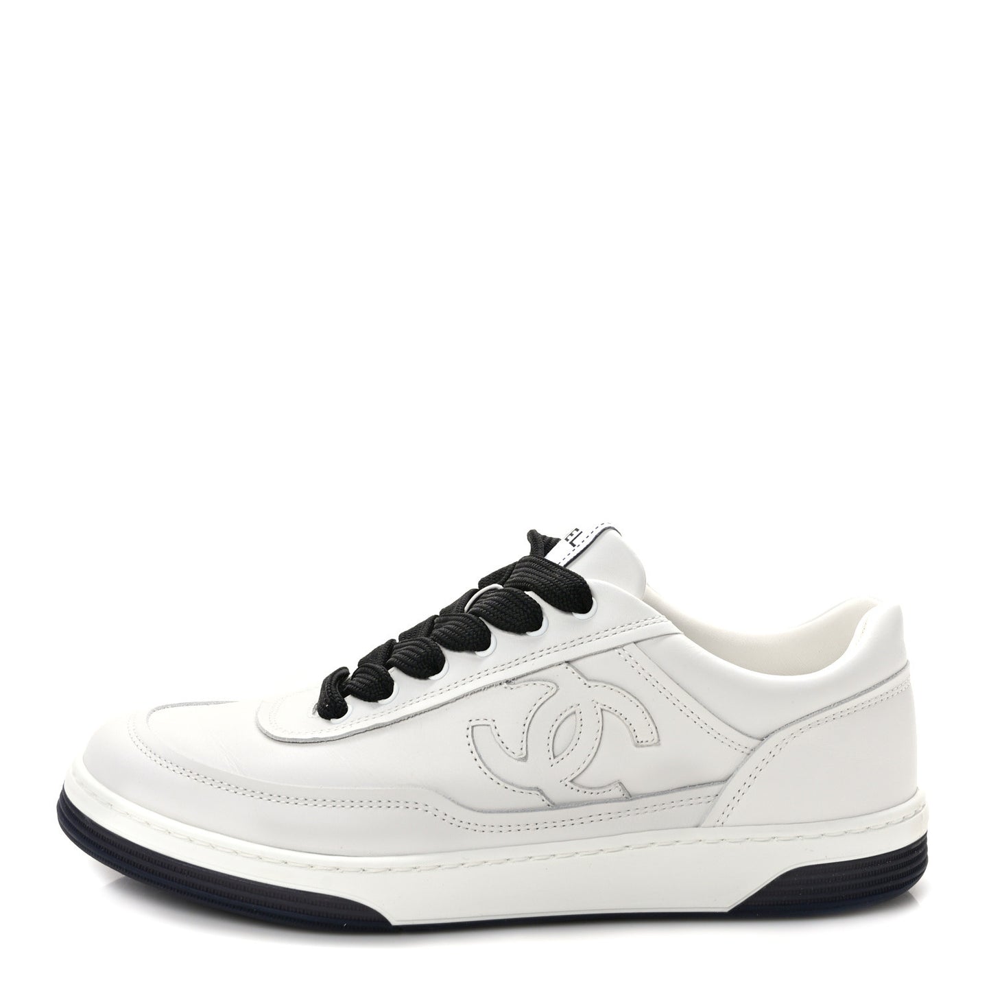 Calfskin CC Womens Sneakers 37.5 White Black