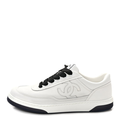 Chanel Calfskin CC Womens Sneakers 37.5 White Black 1 of 6