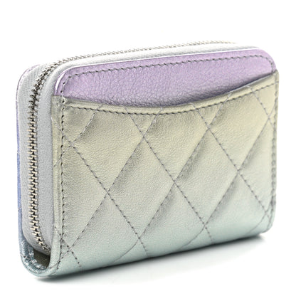 Chanel Gradient Metallic Calfskin Quilted Zip Around Coin Purse Wallet Silver Blue Yellow Purple 3 of 7