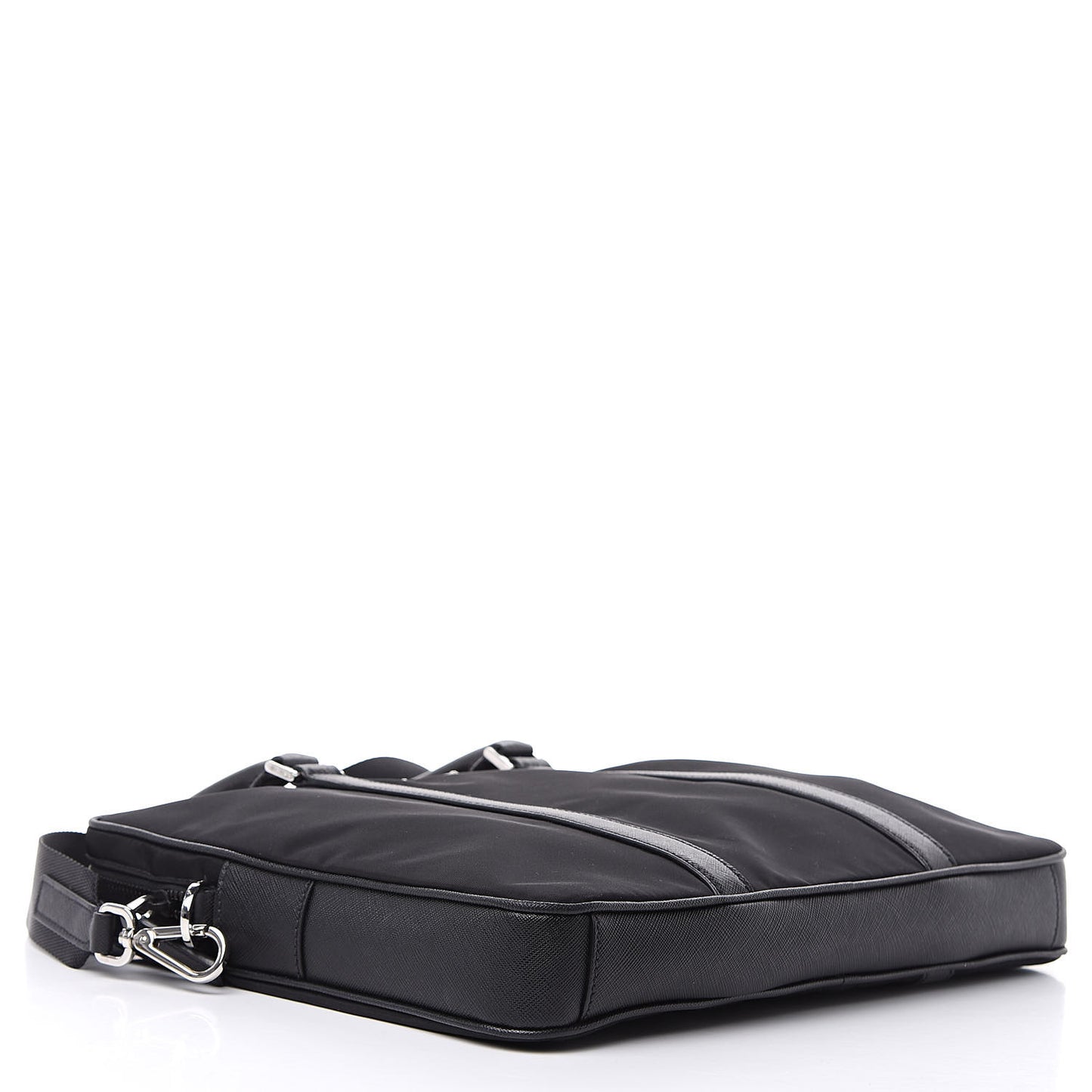 Tessuto Nylon Saffiano Metal Triangle Logo Work Bag Black