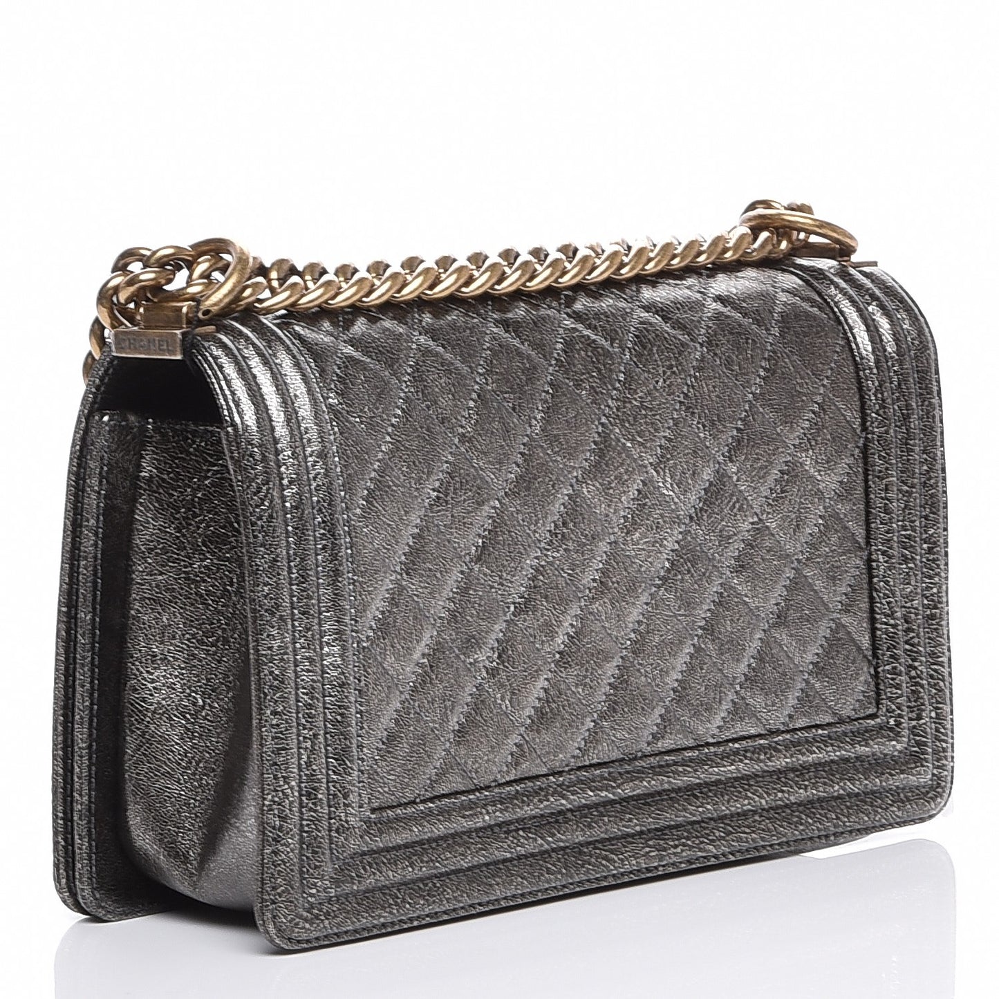 Metallic Calfskin Quilted Medium Boy Flap Dark Silver