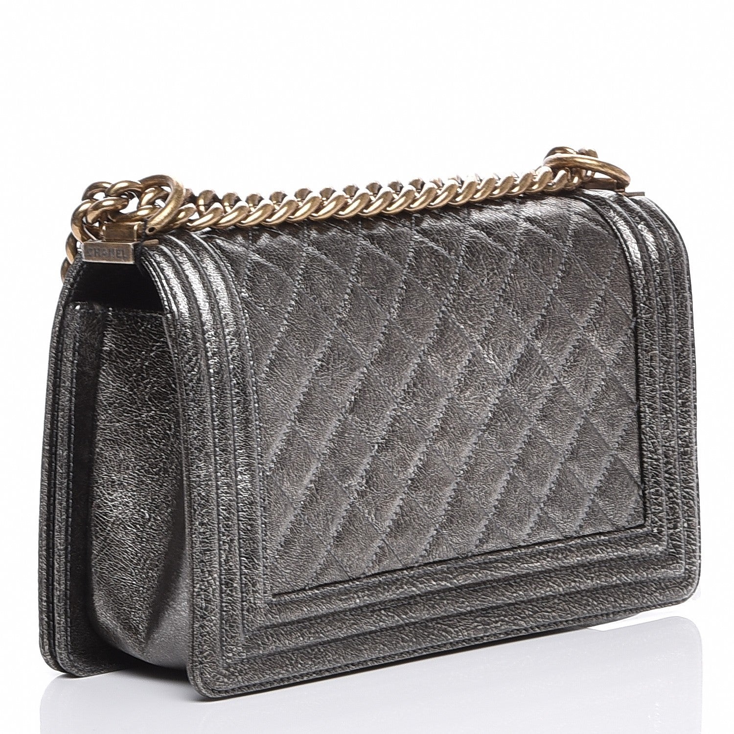 Chanel Metallic Calfskin Quilted Medium Boy Flap Dark Silver 3 of 9