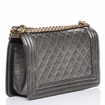 Chanel Metallic Calfskin Quilted Medium Boy Flap Dark Silver 3 of 9