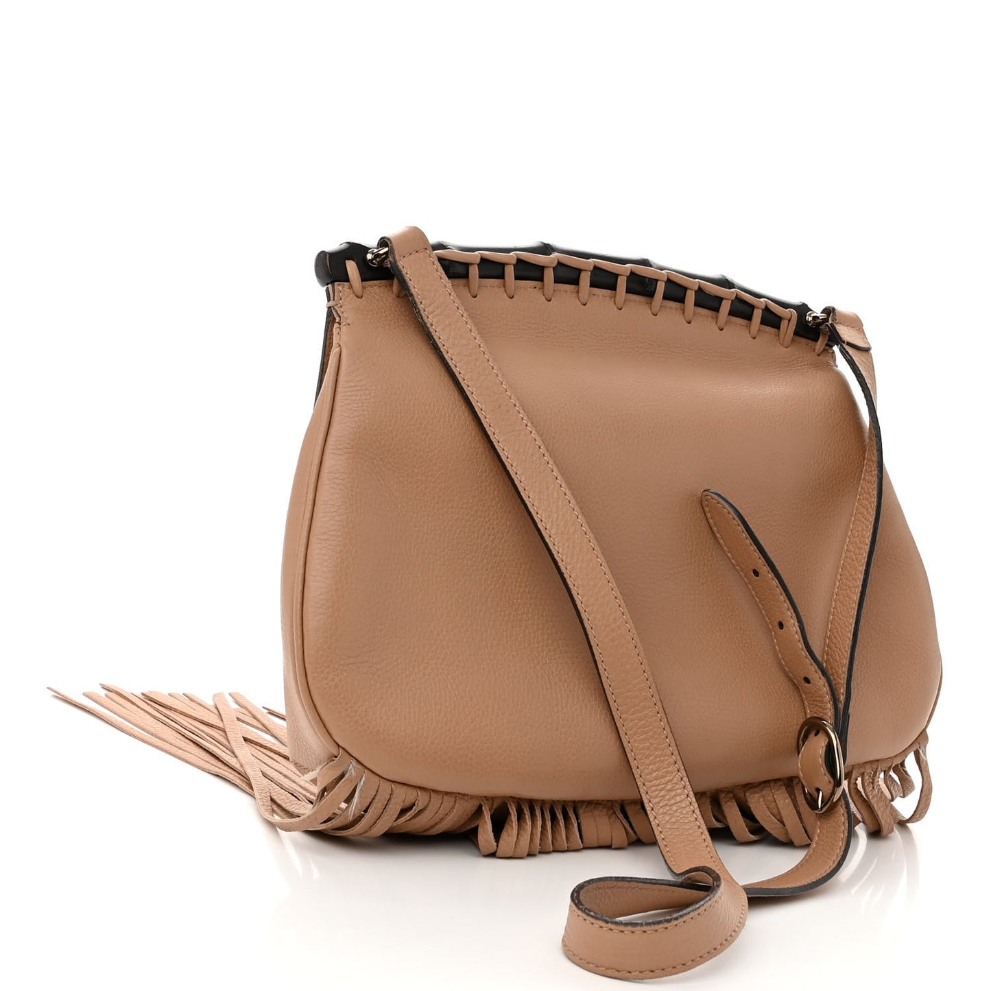 Calfskin Medium Nouveau Fringe Shoulder Bag Camelia