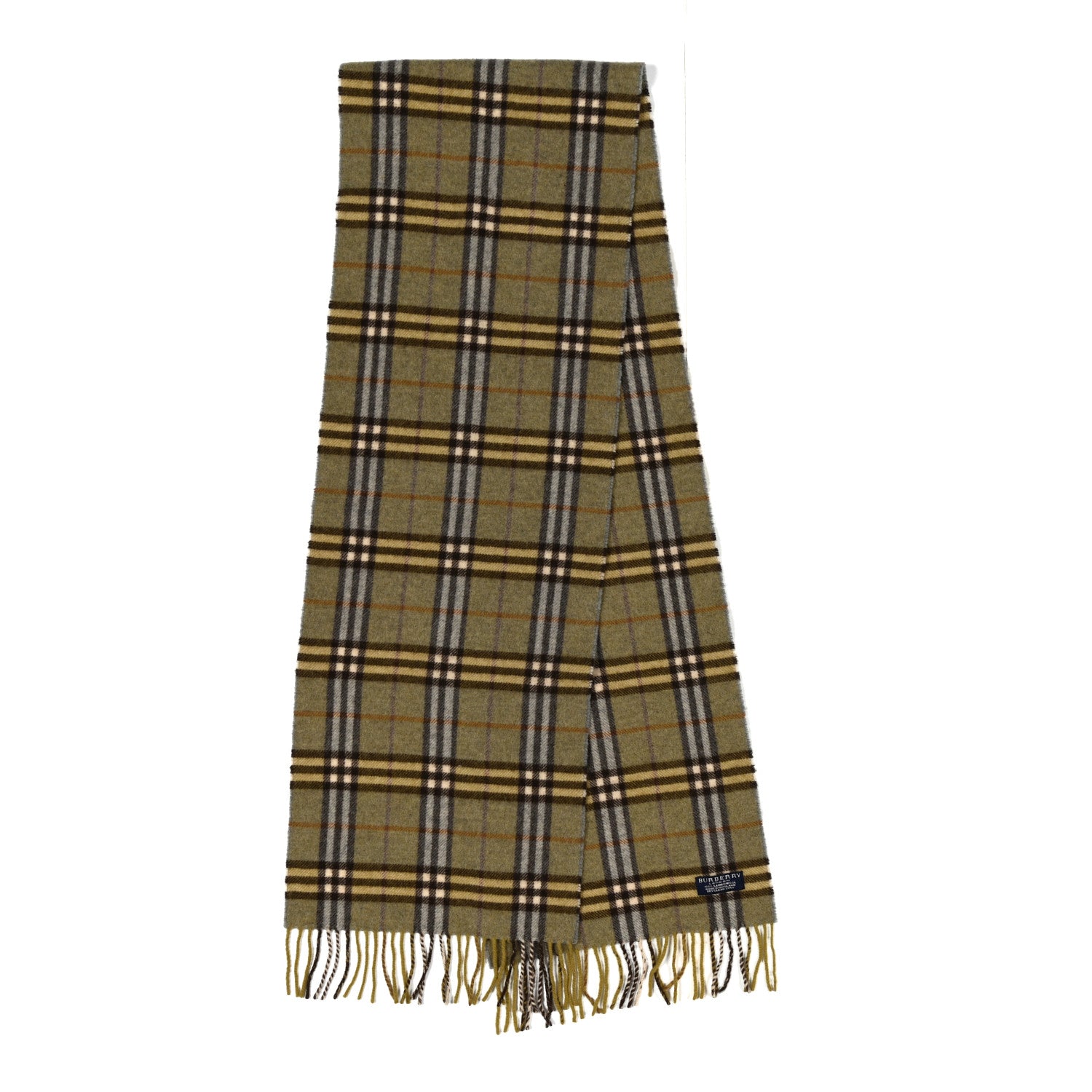 Burberry Cashmere Vintage Check Fringe Scarf Green 3 of 6