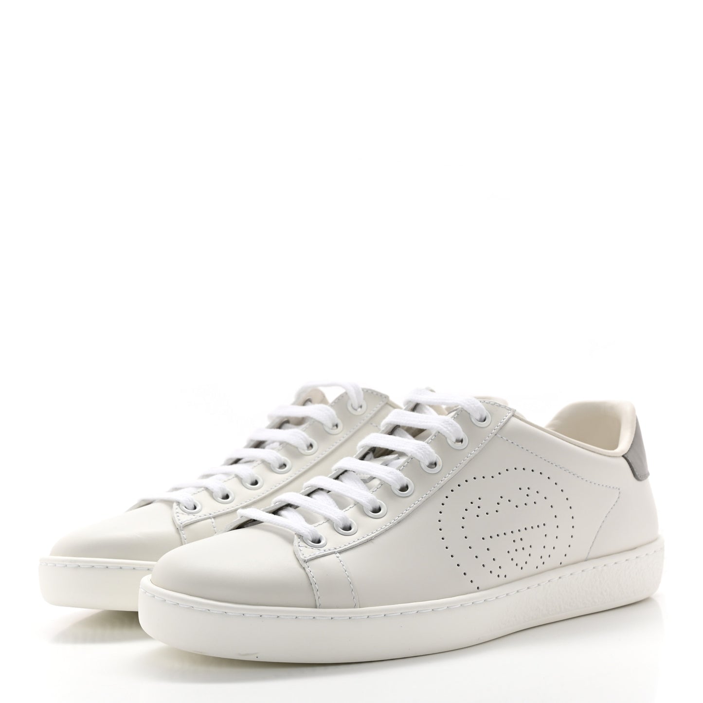 Calfskin Interlocking G Perforated Womens Ace Sneakers 37 White Grey Sky