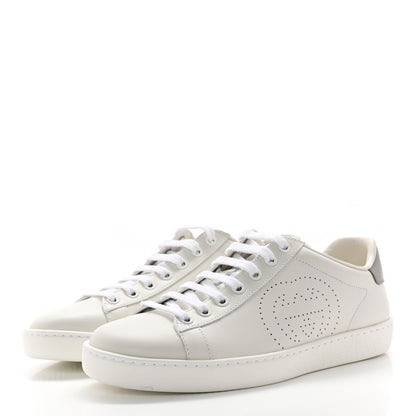 Gucci Calfskin Interlocking G Perforated Womens Ace Sneakers 37 White Grey Sky 3 of 12