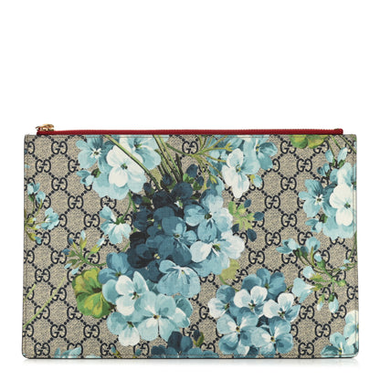 Gucci GG Supreme Monogram Blooms Suede Large Zip Pouch Blue 1 of 7
