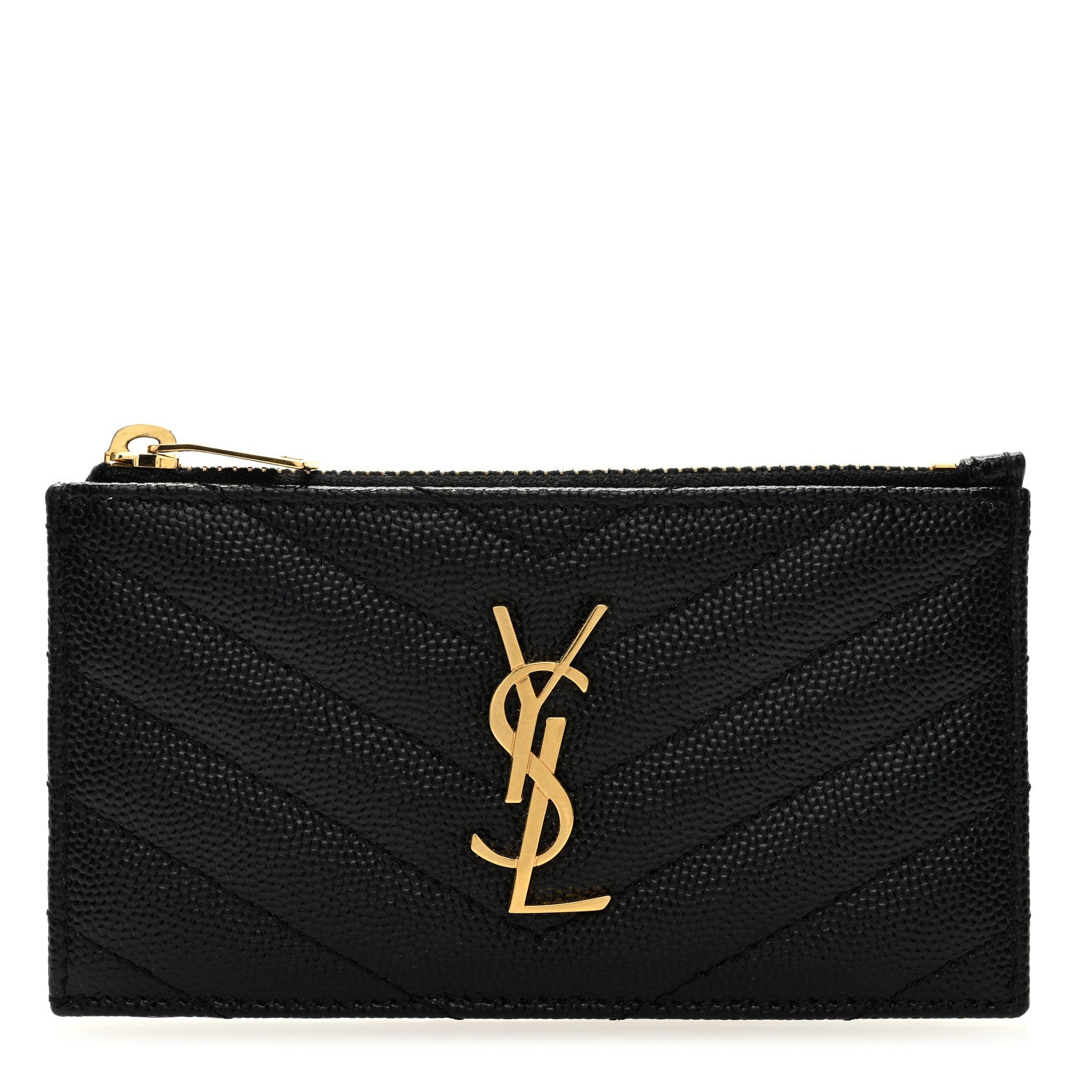 Saint Laurent Monogram Grain de Poudre 5 Fragments Zip Pouch Card Holder Black 1 of 6