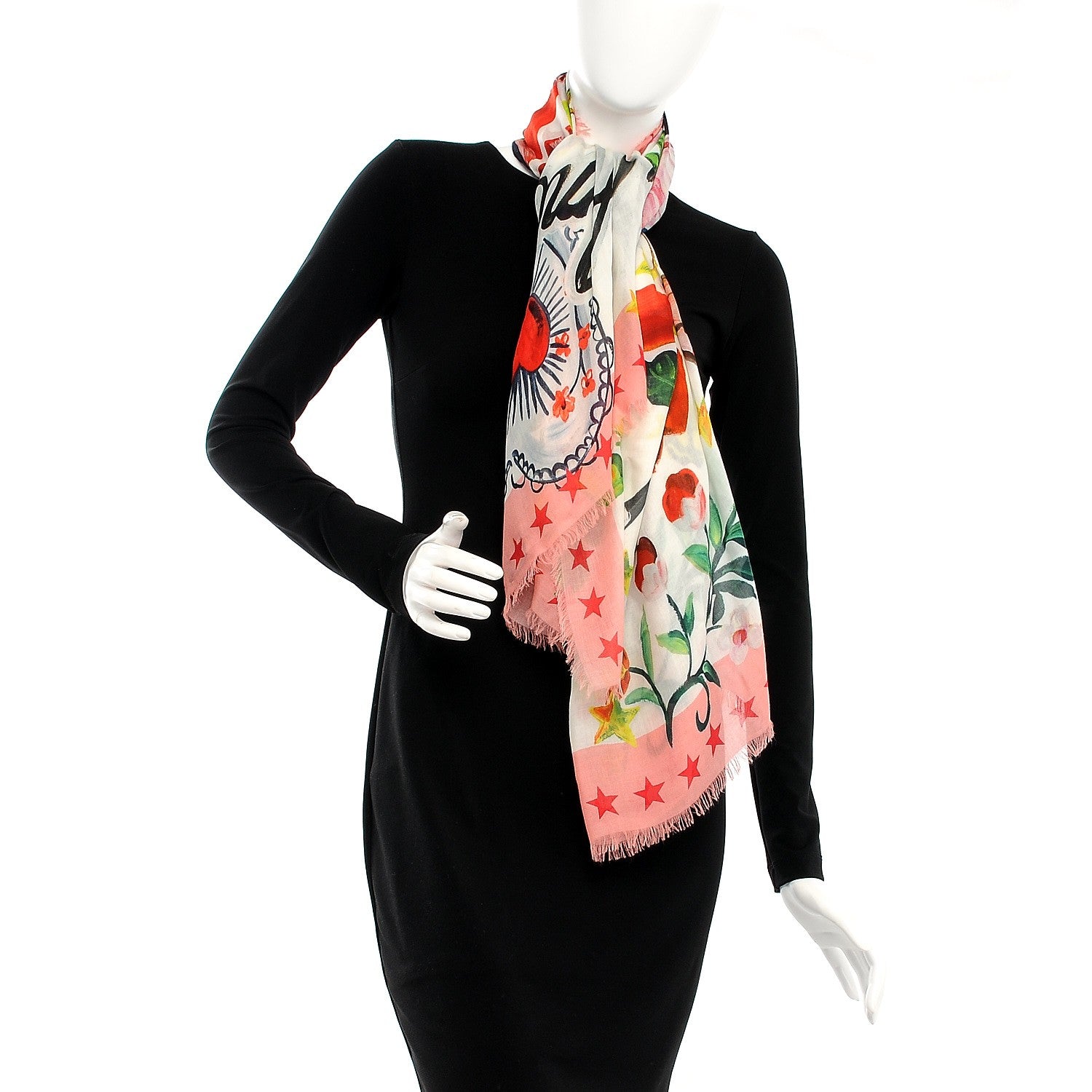 Gucci Modal Silk Garden Print Shawl White 2 of 5