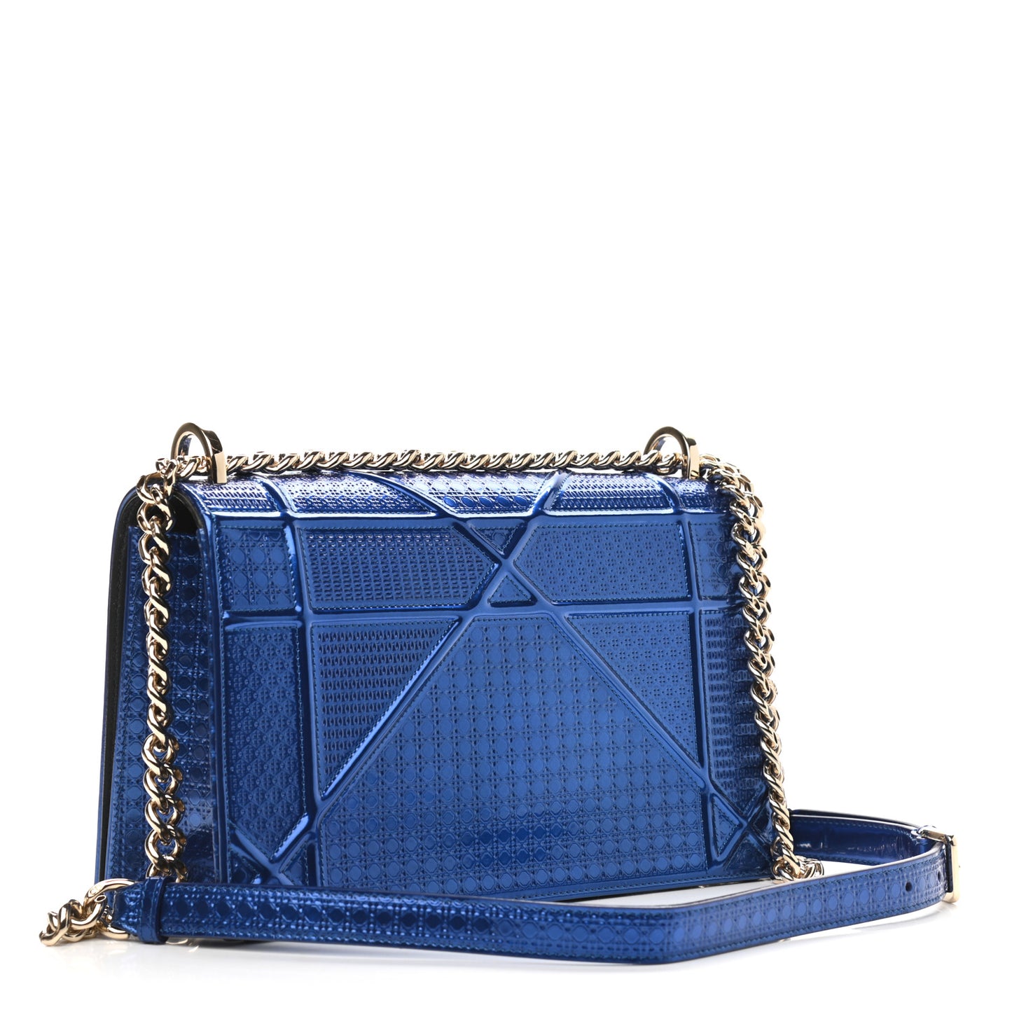 Metallic Patent Micro-Cannage Medium Diorama Flap Bag Blue