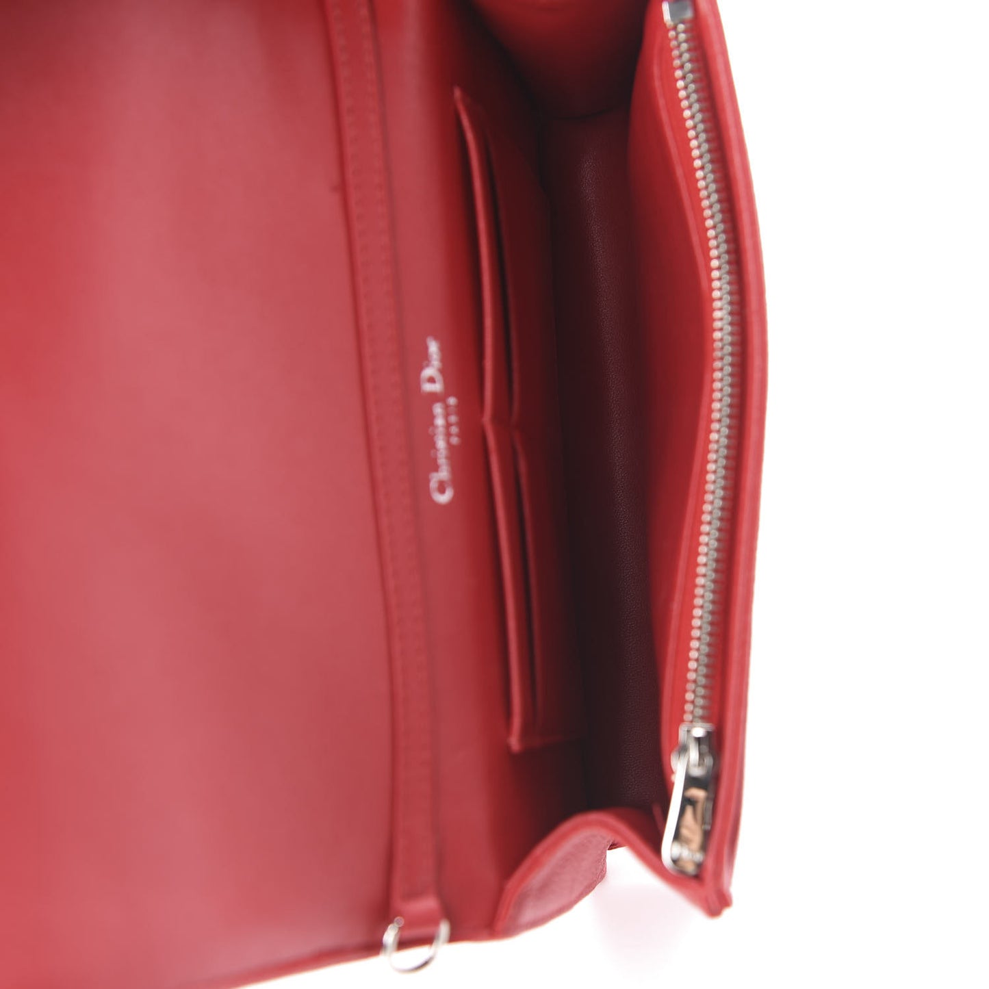Grained Calfskin Diorama Wallet on Chain Pouch Rouge Vif