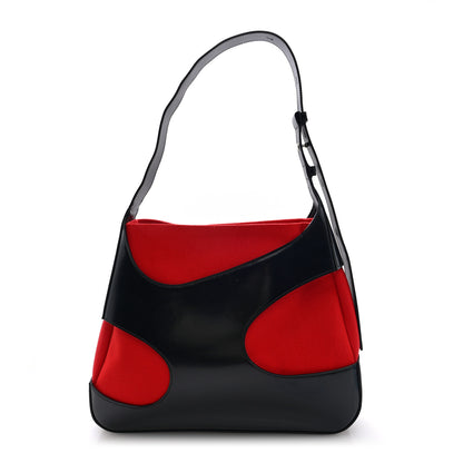 Salvatore Ferragamo Brushed Calfskin Canvas Cut Out Shoulder Bag Black Flame Red 1 of 9