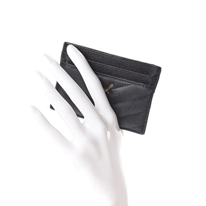 Saint Laurent Grain De Poudre Matelasse Chevron Monogram Credit Card Case Black 2 of 9