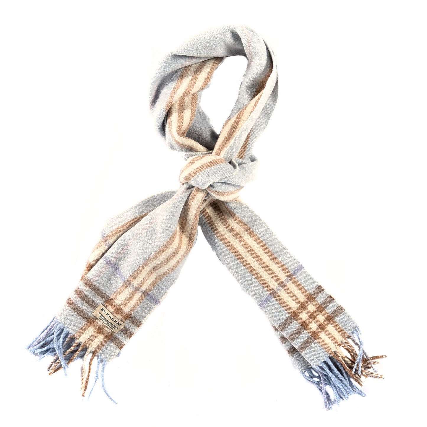 Cashmere Wool Check Fringe Scarf Light Blue