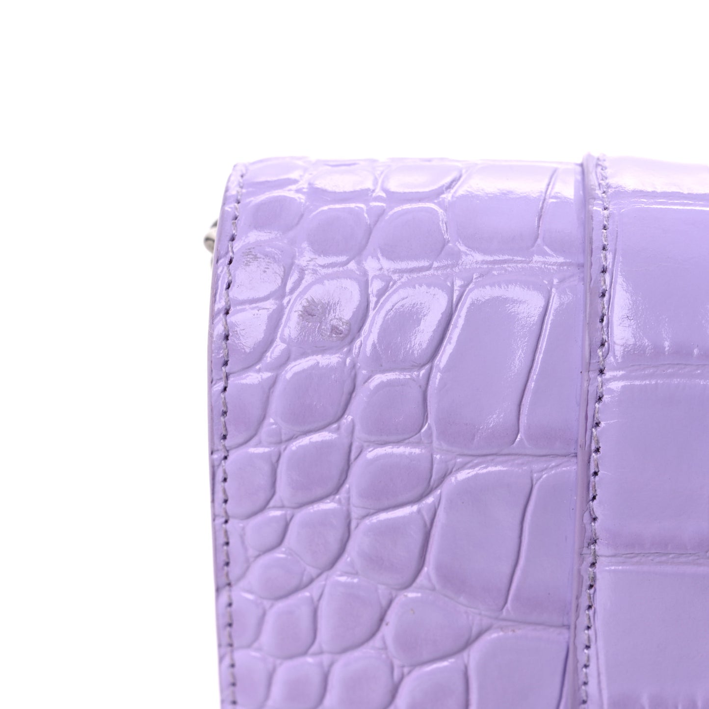 Shiny Calfskin Crocodile Embossed Hourglass Chain Bag Lilac