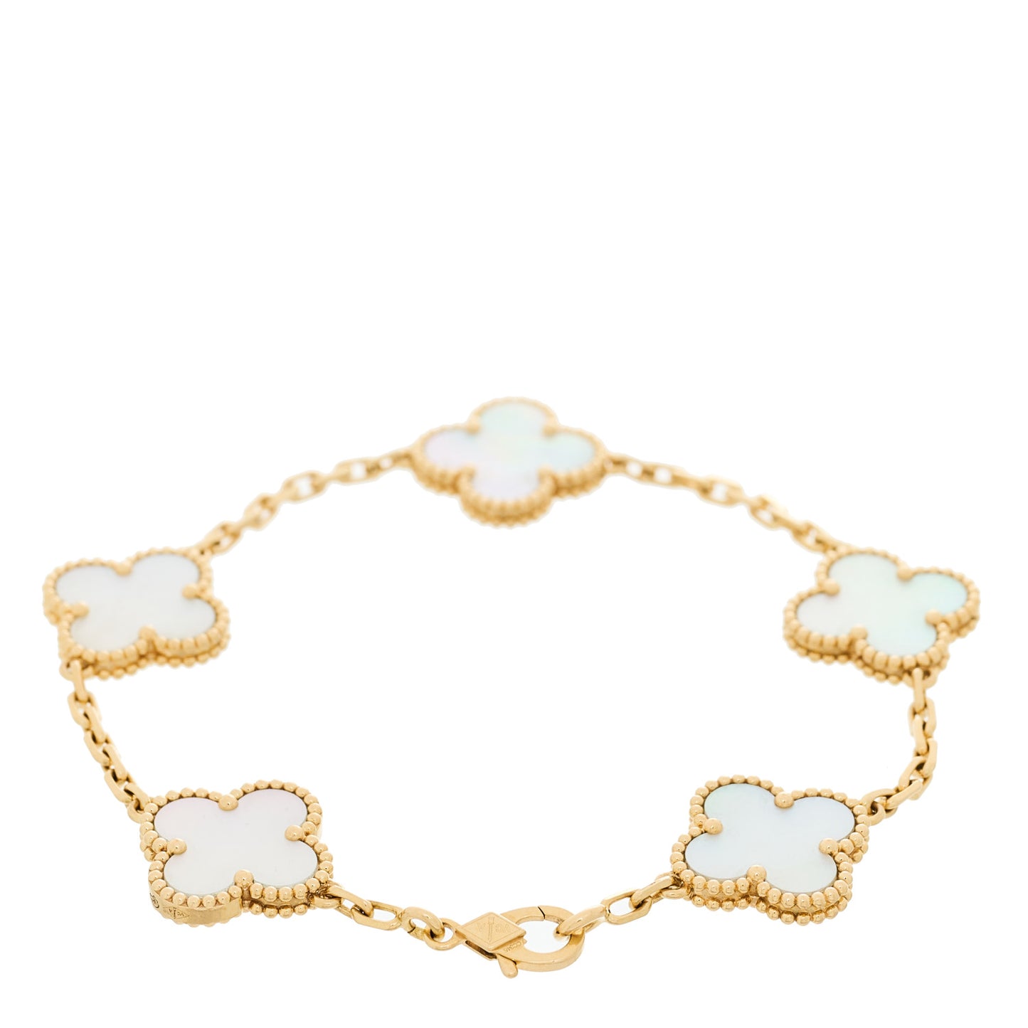 18K Yellow Gold Mother of Pearl 5 Motifs Vintage Alhambra Bracelet