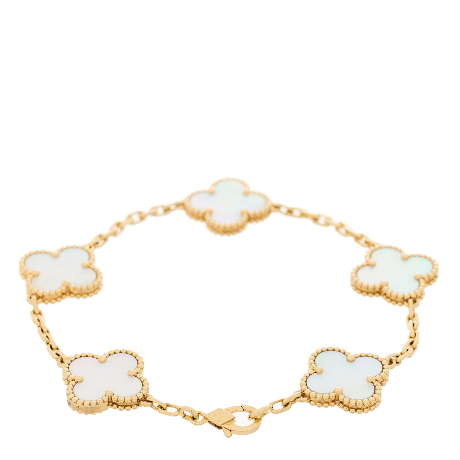 Van Cleef & Arpels 18K Yellow Gold Mother of Pearl 5 Motifs Vintage Alhambra Bracelet 2 of 5