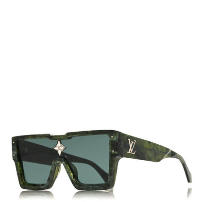 Louis Vuitton Acetate Marble Effect Swarovski Cyclone Sunglasses Z1552W Green 1 of 7